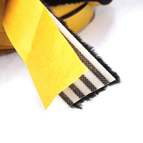 Adhesive silicone pile weather strips for doors and windows